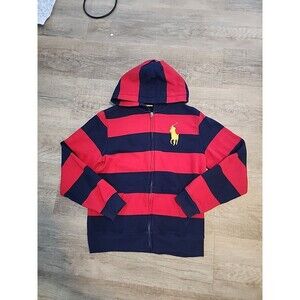Polo Ralph Lauren Hoodie Big Pony Red Blue Zip Sweatshirt Youth Large 14-16